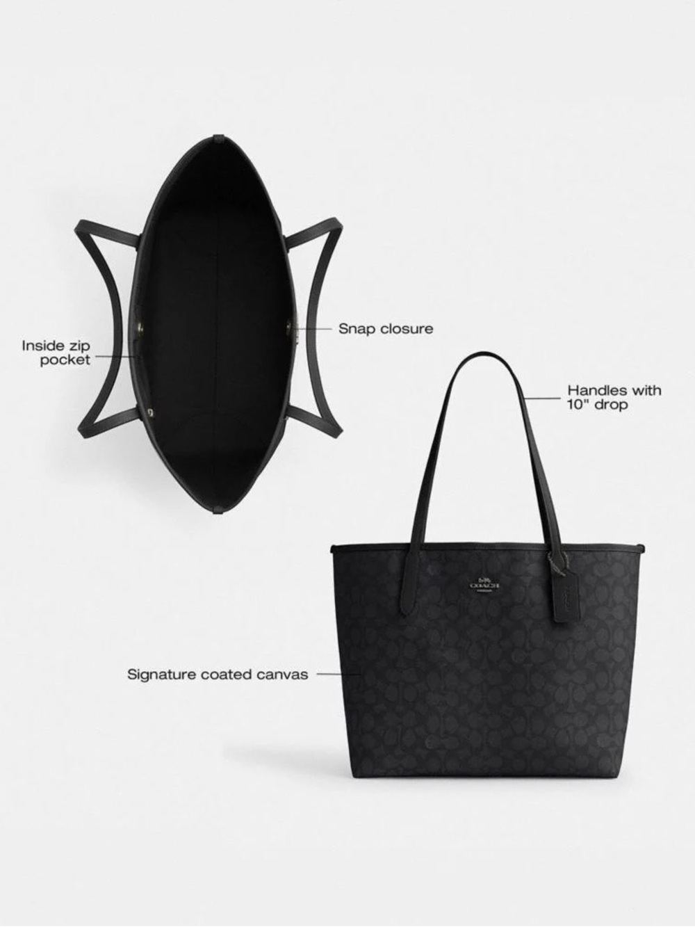 Coach City Tote in Signature Canvas (Gunmetal Hardware) - Picture 6 of 10